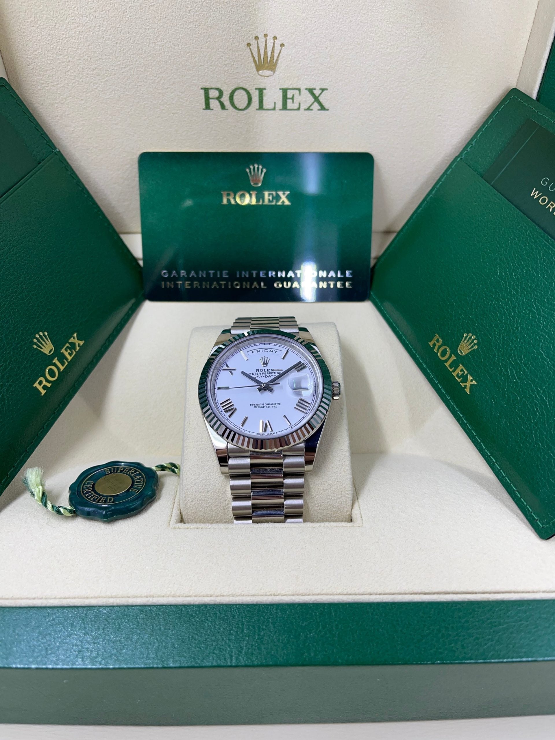RLX Day-Date 40MM Or Blanc Et Cadran Blanc President Ceinture