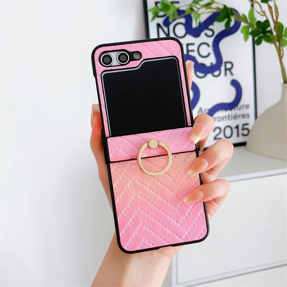 Samsung Z Flip Ring Holder Leather Case