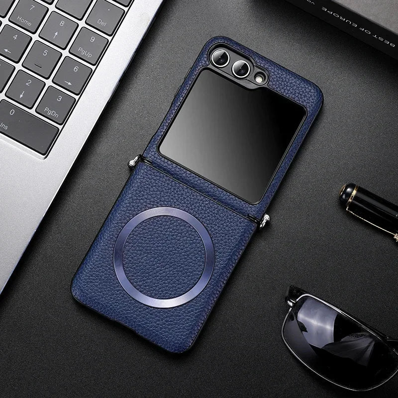 Samsung Z Flip Leather Wireless Charging Case