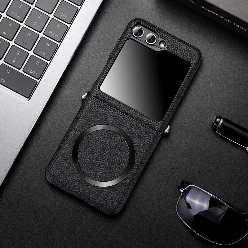 Samsung Z Flip Leather Wireless Charging Case