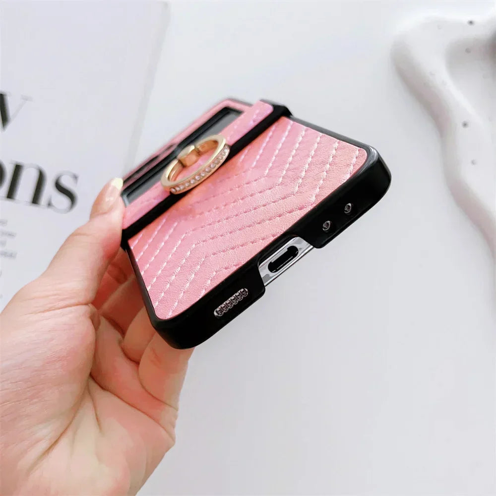 Samsung Z Flip Ring Holder Leather Case