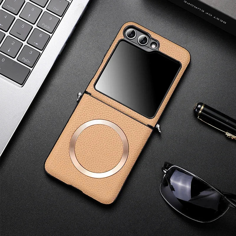 Samsung Z Flip Leather Wireless Charging Case