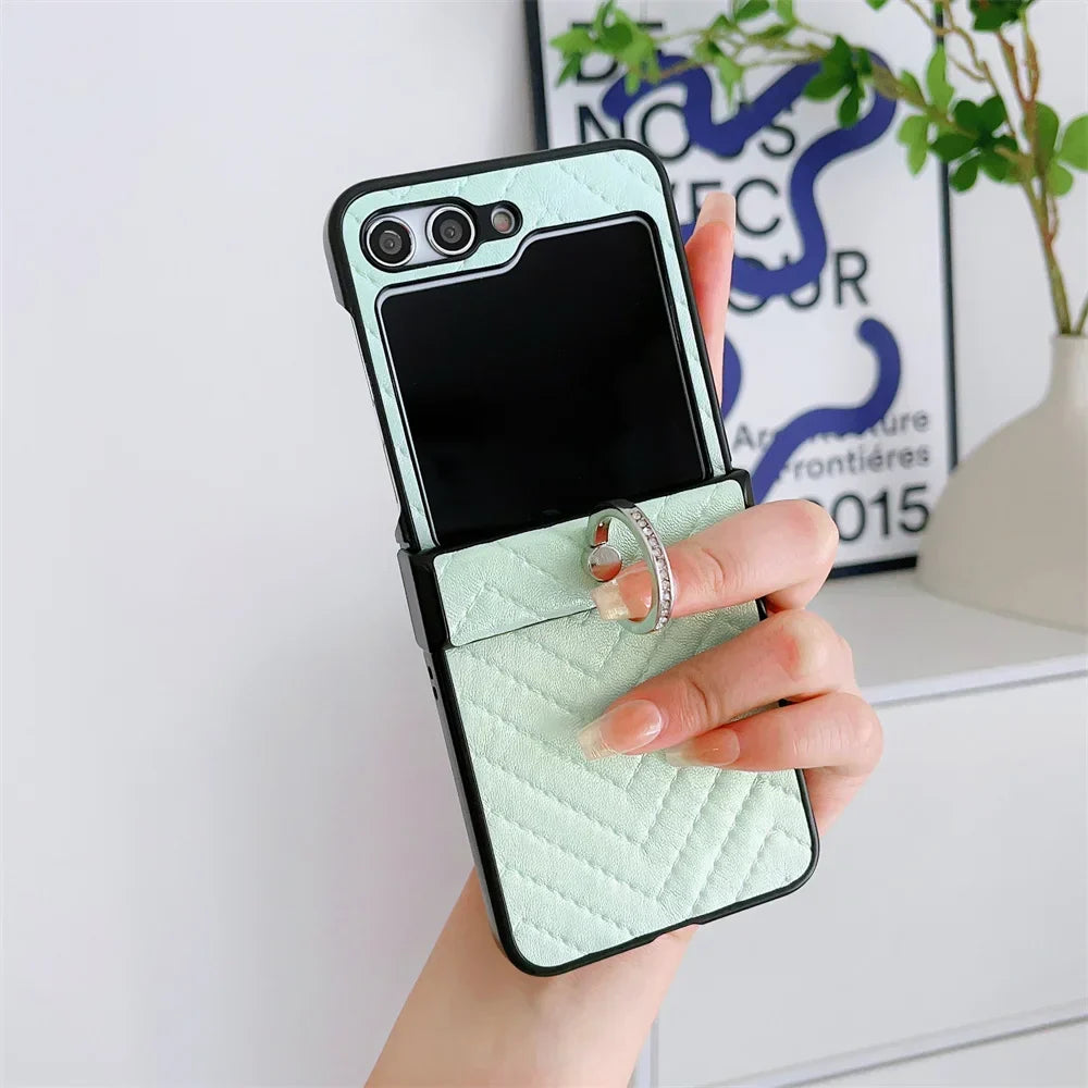 Samsung Z Flip Ring Holder Leather Case