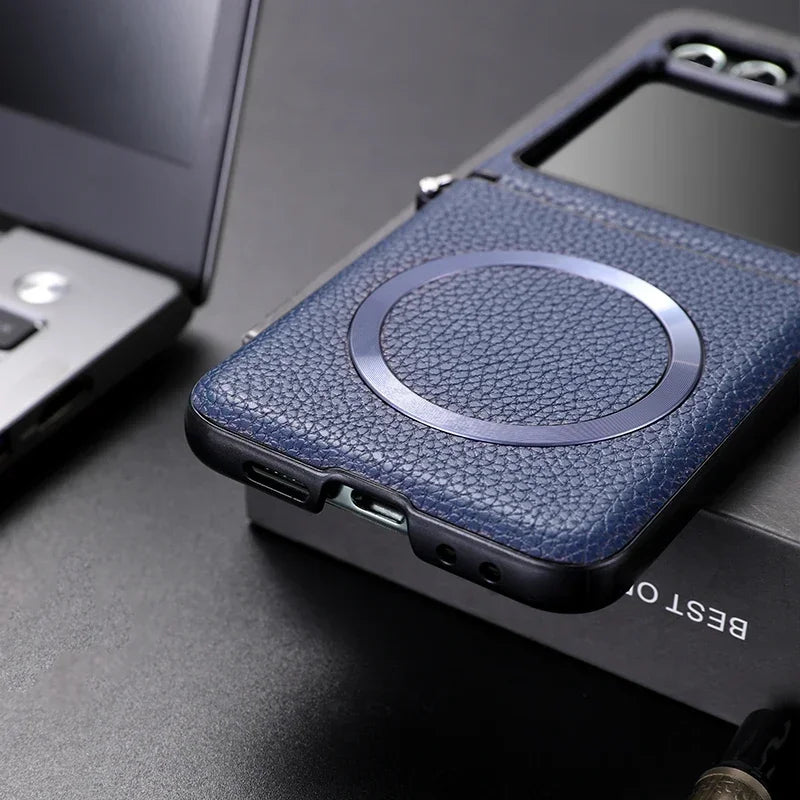 Samsung Z Flip Leather Wireless Charging Case