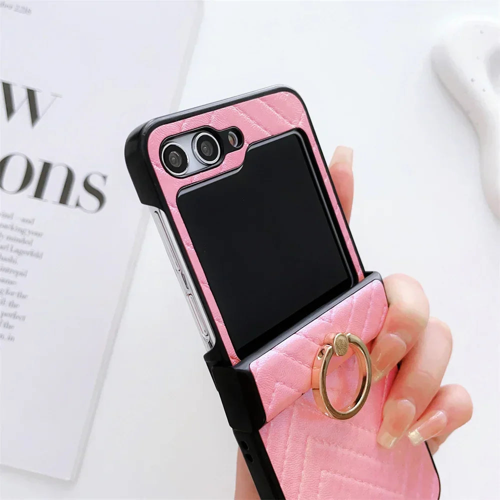 Samsung Z Flip Ring Holder Leather Case