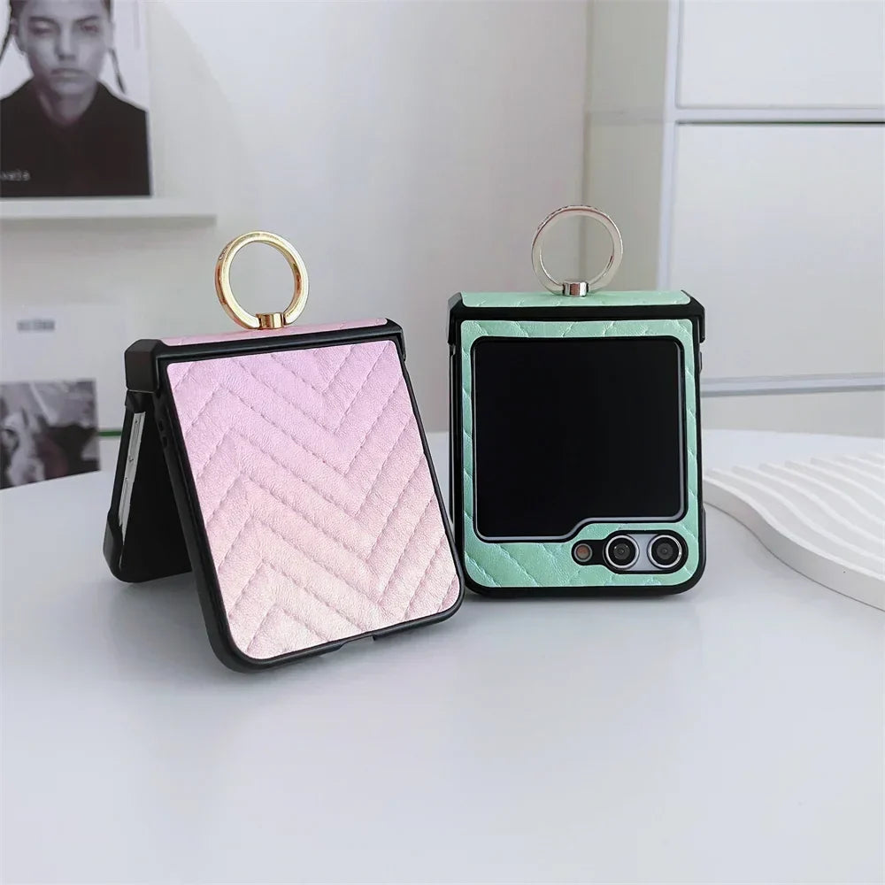 Samsung Z Flip Ring Holder Leather Case