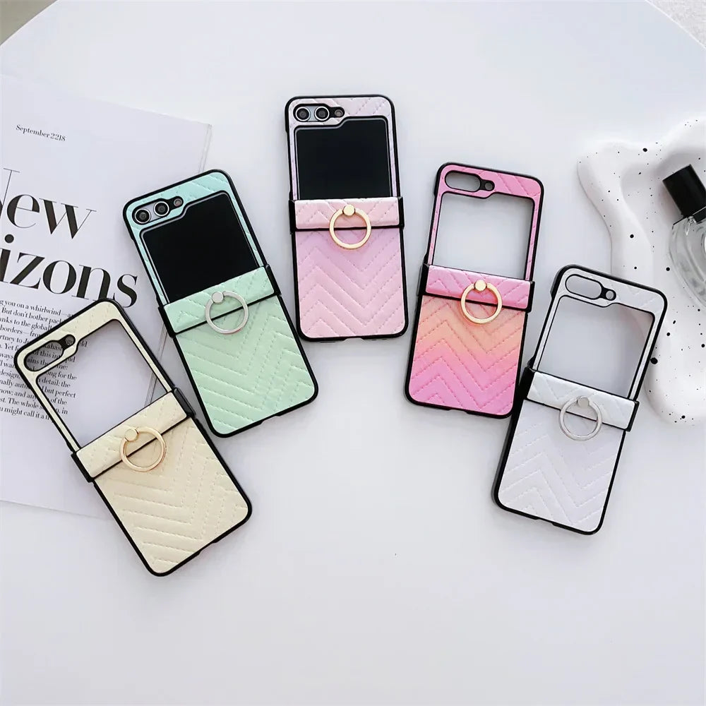 Samsung Z Flip Ring Holder Leather Case