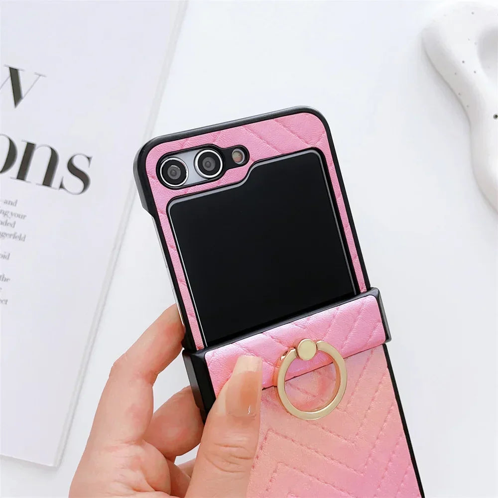 Samsung Z Flip Ring Holder Leather Case