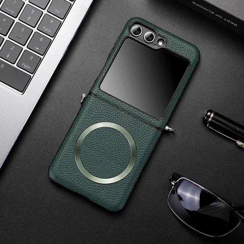 Samsung Z Flip Leather Wireless Charging Case