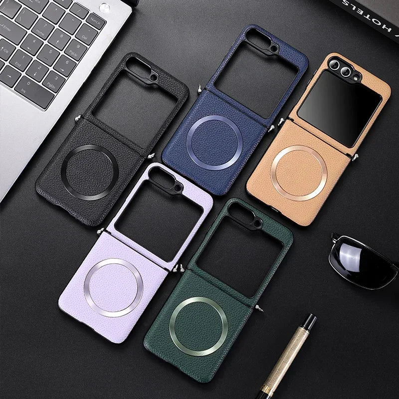 Samsung Z Flip Leather Wireless Charging Case