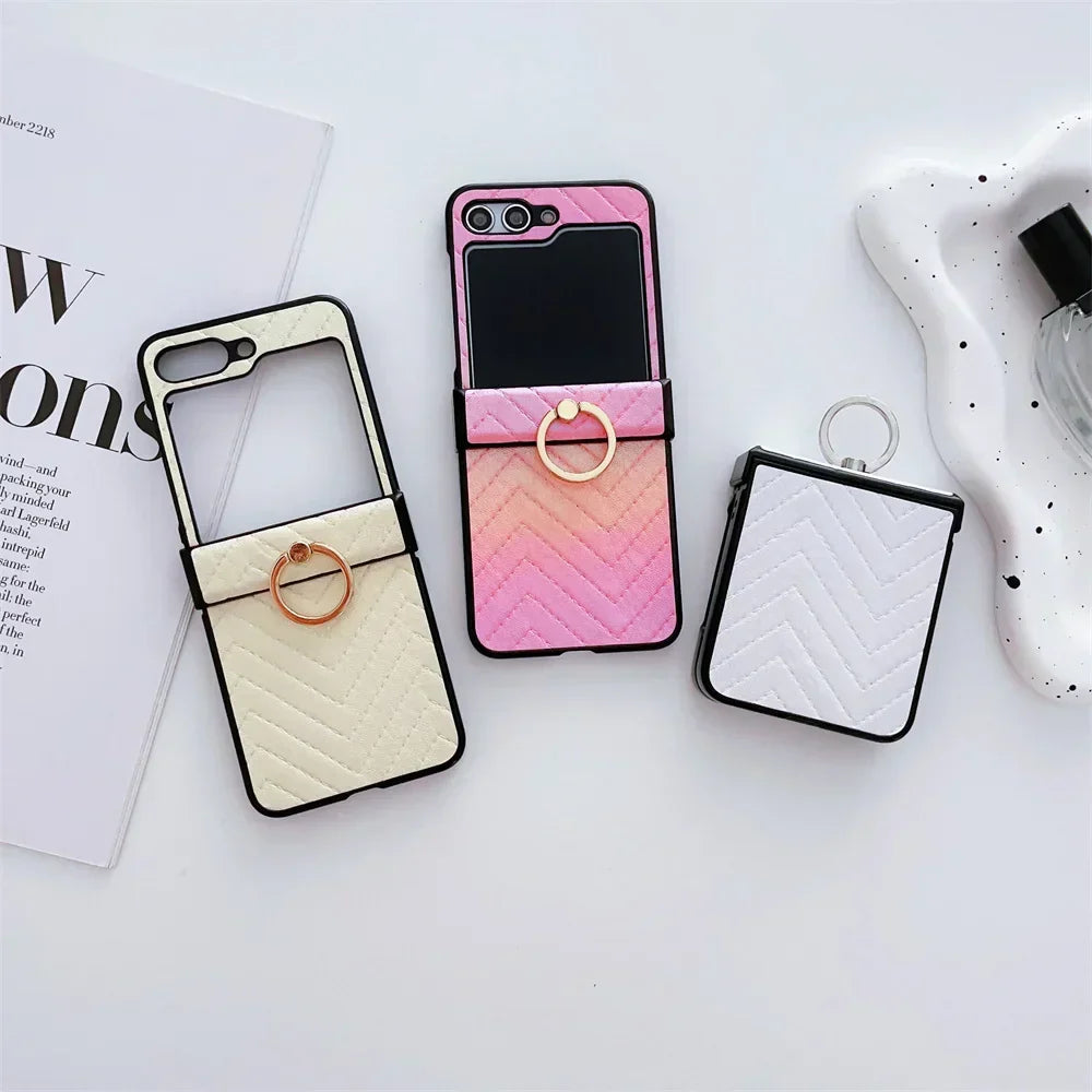 Samsung Z Flip Ring Holder Leather Case