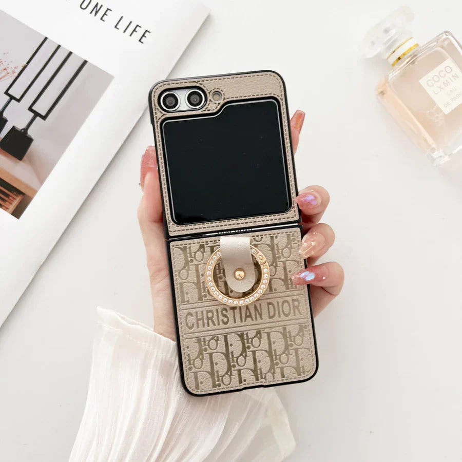 Premium Pattern Flip Case with Gold Ring Stand