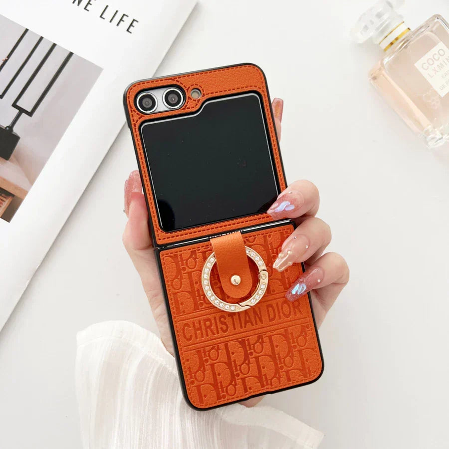 Premium Pattern Flip Case with Gold Ring Stand