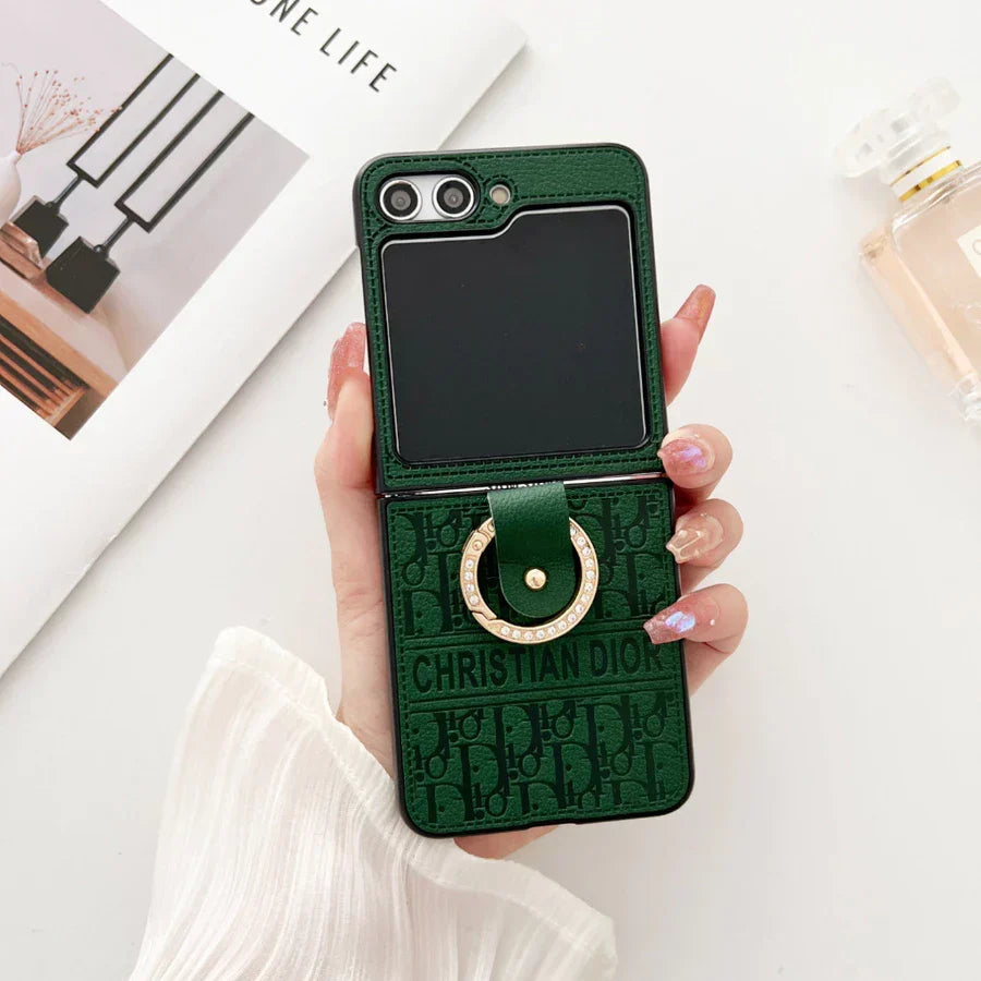 Premium Pattern Flip Case with Gold Ring Stand