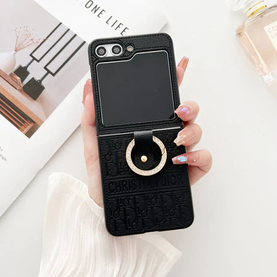 Premium Pattern Flip Case with Gold Ring Stand