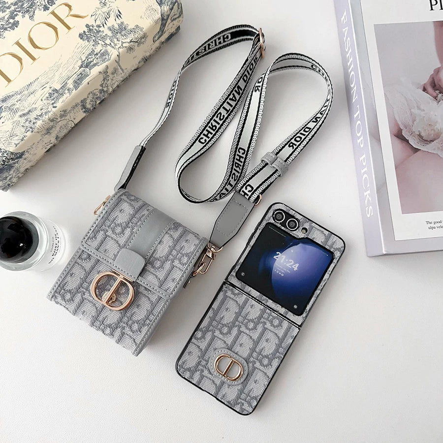 Luxury Flip Wallet Case + Crossbody Strap
