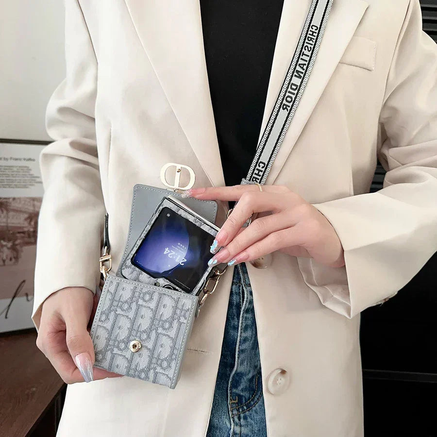 Luxury Flip Wallet Case + Crossbody Strap